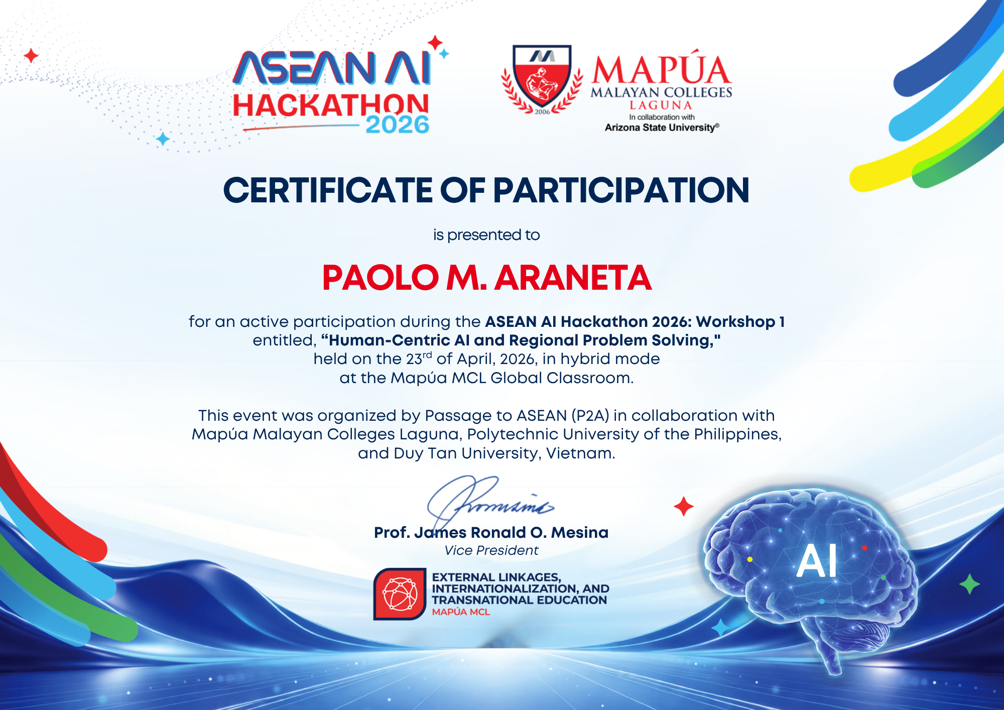 ASEAN AI Hackathon 2026 certificate preview